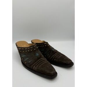 Cole Haan Women's Suede Western Mule Clogs Brown Studded Slip-On Shoes Size 7B
